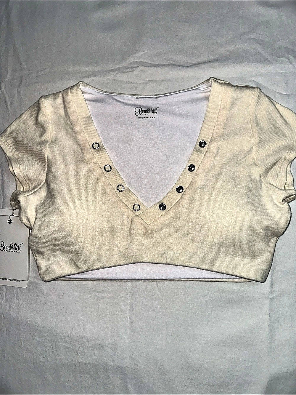 Bombshell Sportswear Snap Ribbed Cropped Top Size S
